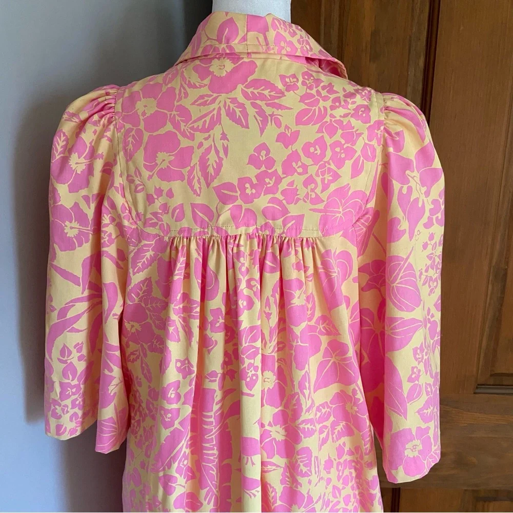 Vintage Ruth Clarage Large Floral Pink Print Mumu House Dress Boho Hand Printed - Picture 7 of 9